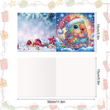 8 pcs Diamond Art Painted Greeting Card, Santa Claus Owl Camel 5D DIY Special Shape Diamond Card Creative Gift, Christmas Thanksgiving Greeting Card Congratulation