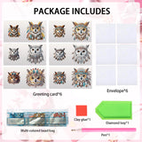 6pcs Diamond Art Painting Kit Greeting Card, Handsome Owl 5D DIY Special Shape Diamond Greeting Card Creative Gifts, Christmas Thanksgiving Day Greeting Card Congratulation