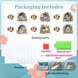 6pcs Diamond Painting Kit Greeting Card, Sleeping Cat 5D DIY Diamond Handmade Holiday Greeting Card with Envelope, Christmas Gift Congratulation