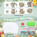 6pcs Diamond Painting Kit Greeting Card, Flower Bunny 5D DIY Diamond Handmade Holiday Greeting Card with Envelope, Christmas Gift Congratulation