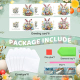 6pcs Diamond Painting Kit Greeting Card, Rabbit 5D DIY Diamond Handmade Holiday Greeting Card with Envelope, Christmas Gift Congratulations