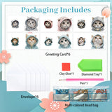 6pcs Diamond Painting Kit Greeting Card, Hat Cat 5D DIY Diamond Handmade Holiday Greeting Card with Envelope, Christmas Gift Congratulation