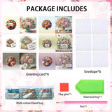 6pcs Diamond Painting Kit Greeting Card, Rose Bouquet 5D DIY Diamond Handmade Holiday Greeting Card with Envelope, Christmas Gift Congratulation