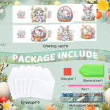 6pcs Diamond Art Painting Kit Greeting Card, Rabbit 5D DIY Diamond Handmade Holiday Greeting Card with Envelope, Christmas Gift Congratulations