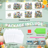 6pcs Diamond Art Painting Kit Greeting Card, Hat Bunny 5D DIY Diamond Handmade Holiday Greeting Card with Envelope, Christmas Gift Congratulation
