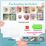 6pcs Diamond Painting Kit Greeting Card, Note Flower 5D DIY Diamond Handmade Holiday Greeting Card with Envelope, Christmas Gift Congratulation