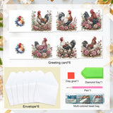 6pcs Diamond Painting Kit Greeting Card, Rooster 5D DIY Diamond Handmade Holiday Greeting Card with Envelope, Christmas Gift Congratulation