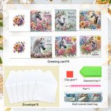 6pcs Diamond Art Painting Kit Greeting Card, Flower Horse 5D DIY Special Shape Diamond Greeting Card Creative Gift, Christmas Thanksgiving Greeting Card Congratulation