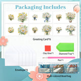 6pcs Diamond Painting Kit Greeting Card, White Chrysanthemum 5D DIY Diamond Handmade Holiday Greeting Card with Envelope, Christmas Gift Congratulation