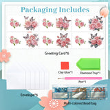 6pcs Diamond Painting Kit Greeting Card, Pink Rose 5D DIY Diamond Handmade Holiday Greeting Card with Envelope, Christmas Gift Congratulation