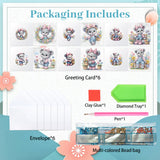 6pcs Diamond Painting Kit Greeting Card, Bow Bear 5D DIY Diamond Handmade Holiday Greeting Card with Envelope, Christmas Gift Congratulation