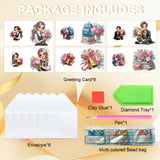 6pcs Diamond Painting Kit Greeting Card, Book Lady 5D DIY Diamond Handmade Holiday Greeting Card with Envelope, Christmas Gift Congratulation