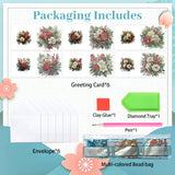 6pcs Diamond Painting Kit Greeting Card, Flower 5D DIY Diamond Handmade Holiday Greeting Card with Envelope, Christmas Gift Congratulation