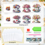 6pcs Diamond Painting Kit Greeting Card, Flower Mug 5D DIY Diamond Handmade Holiday Greeting Card with Envelope, Christmas Gift Congratulation