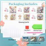 6pcs Diamond Painting Kit Greeting Card, Little Elephant Fawn 5D DIY Diamond Handmade Holiday Greeting Card with Envelope, Christmas Gift Congratulations