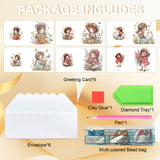 6pcs Diamond Painting Kit Greeting Card, Flower Picking Angel 5D DIY Diamond Handmade Holiday Greeting Card with Envelope, Christmas Gift Congratulation