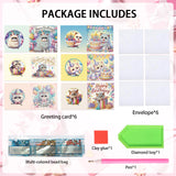 6pcs Diamond Painting Kit Greeting Card, Mermaid 5D DIY Diamond Handmade Holiday Greeting Card with Envelope, Christmas Gift Congratulation
