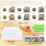 6pcs Diamond Painting Kit Greeting Card, Ideal House 5D DIY Diamond Handmade Holiday Greeting Card with Envelope, Christmas Gift Congratulation