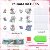 6pcs Diamond Painting Kit Greeting Card, Dinosaur 5D DIY Diamond Handmade Holiday Greeting Card with Envelope, Christmas Gift Congratulation