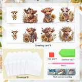 6pcs Diamond Painting Kit Greeting Card, Sunflower Yellow Cow 5D DIY Diamond Handmade Holiday Greeting Card with Envelope, Christmas Gift Congratulation