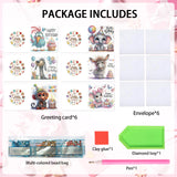 6pcs Diamond Painting Kit Greeting Card, Elephant Monkey Goat 5D DIY Diamond Handmade Holiday Greeting Card with Envelope, Christmas Gift Congratulation