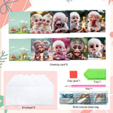 8 pcs Diamond Art Painting Greeting Card, Big Eye Monkey 5D DIY Special Shape Diamond Card Creative Gift, Christmas Thanksgiving Greeting Card Congratulation