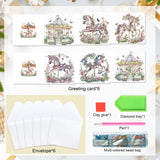 6pcs Diamond Painting Kit Greeting Card, Carousel 5D DIY Diamond Handmade Holiday Greeting Card with Envelope, Christmas Gift Congratulation