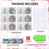 6pcs Diamond Art Painting Kit Greeting Card, Featured Feather Wolf Head 5D DIY Special Shape Diamond Greeting Card Creative Gifts, Christmas Thanksgiving Greeting Card Congratulation