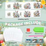 6pcs Diamond Painting Kit Greeting Card, Rabbit 5D DIY Diamond Handmade Holiday Greeting Card with Envelope, Christmas Gift Congratulations