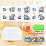 6pcs Diamond Painting Kit Greeting Card, Flower Gnome 5D DIY Diamond Handmade Holiday Greeting Card with Envelope, Christmas Gift Congratulation