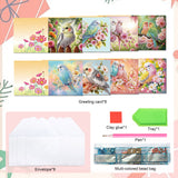 8 pcs Diamond Art Painted Greeting Card, Colorful Flower Birdie 5D DIY Special Shape Diamond Card Creative Gift, Christmas Thanksgiving Greeting Card Congratulation