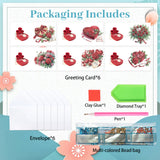 6pcs Diamond Painting Kit Greeting Card, Love Red Rose 5D DIY Diamond Handmade Holiday Greeting Card with Envelope, Christmas Gift Congratulation