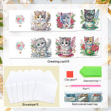 6pcs Diamond Art Painting Kit Greeting Card, Coffee Mug Cat 5D DIY Special Shape Diamond Greeting Card Creative Gift, Christmas Thanksgiving Greeting Card Congratulation