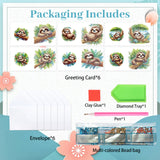 6pcs Diamond Painting Kit Greeting Card, Sloth 5D DIY Diamond Handmade Holiday Greeting Card with Envelope, Christmas Gift Congratulation