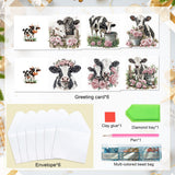6pcs Diamond Painting Kit Greeting Card, Cow 5D DIY Diamond Handmade Holiday Greeting Card with Envelope, Christmas Gift Congratulation