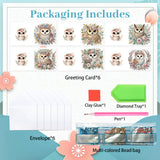 6pcs Diamond Painting Kit Greeting Card, Owl 5D DIY Diamond Handmade Holiday Greeting Card with Envelope, Christmas Gift Congratulation