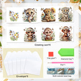 6 pcs Diamond Art Painted Greeting Card, Monkey Leopard 5D DIY Special Shape Diamond Card Creative Gift, Christmas Thanksgiving Greeting Card Congratulation