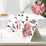 6pcs Diamond Painting Kit Greeting Card, Pink Rose 5D DIY Diamond Handmade Holiday Greeting Card with Envelope, Christmas Gift Congratulation