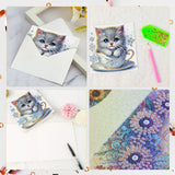 6 pcs Diamond Art Painted Greeting Card, Flower Dinosaur Goat Zebra Fawn 5D DIY Special Shape Diamond Card Creative Gift, Christmas Thanksgiving Greeting Card Congratulation