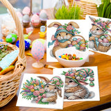 6pcs Diamond Painting Kit Greeting Card, Flower Bunny 5D DIY Diamond Handmade Holiday Greeting Card with Envelope, Christmas Gift Congratulation