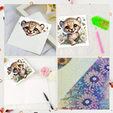 6 pcs Diamond Art Painted Greeting Card, Monkey Leopard 5D DIY Special Shape Diamond Card Creative Gift, Christmas Thanksgiving Greeting Card Congratulation
