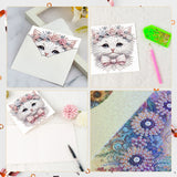 6pcs Diamond Painting Kit Greeting Card, White Cat 5D DIY Diamond Handmade Holiday Greeting Card with Envelope, Christmas Gift Congratulation