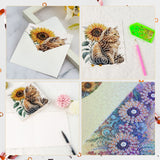 6pcs Diamond Painting Kit Greeting Card, Cat Sunflower 5D DIY Diamond Handmade Holiday Greeting Card with Envelope, Christmas Gift Congratulation