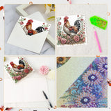 6pcs Diamond Painting Kit Greeting Card, Rooster 5D DIY Diamond Handmade Holiday Greeting Card with Envelope, Christmas Gift Congratulation