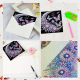 6 pcs Diamond Art Painted Greeting Card, Moon Moon 5D DIY Special Shape Diamond Card Creative Gift, Christmas Thanksgiving Greeting Card Congratulation