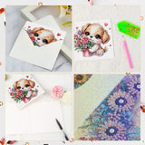 6 pcs Diamond Art Painting Greeting Card, Love Puppy 5D DIY Special Shape Diamond Card Creative Gifts, Christmas Thanksgiving Greeting Card Congratulation