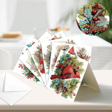 6pcs Diamond Painting Kit Greeting Card, Red Bird 5D DIY Diamond Handmade Holiday Greeting Card with Envelope, Christmas Gift Congratulation