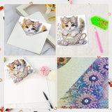 6pcs Diamond Art Painting Kit Greeting Card, Coffee Mug Cat 5D DIY Special Shape Diamond Greeting Card Creative Gift, Christmas Thanksgiving Greeting Card Congratulation