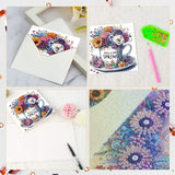 6pcs Diamond Painting Kit Greeting Card, Flower Mug 5D DIY Diamond Handmade Holiday Greeting Card with Envelope, Christmas Gift Congratulation