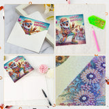 6 Pieces Diamond Art Painted Greeting Cards, Horse Puppy Balloon 5D DIY Special Shape Diamond Card Creative Gifts, Christmas Thanksgiving Greeting Card Congratulation